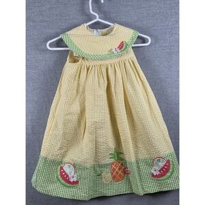 Sophie Rose Girls 6X Summer Sleeveless Sun Dress Seersucker Vintage Yellow Fruit